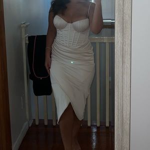 Oh Polly. Draped corset midi dress in Ivory
